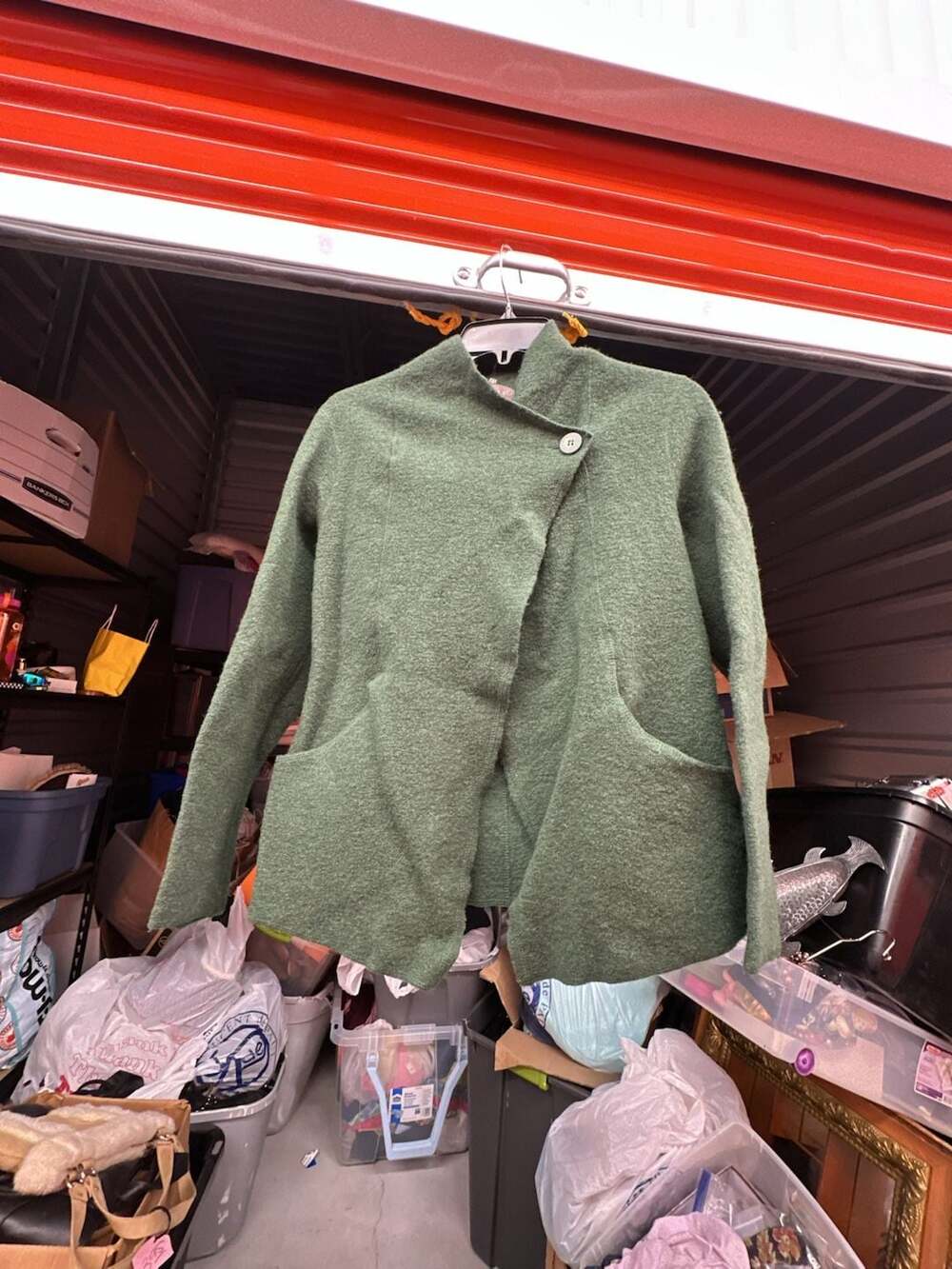Kenar Green 100% Wool Asymmetric Button Front Jacket Coat